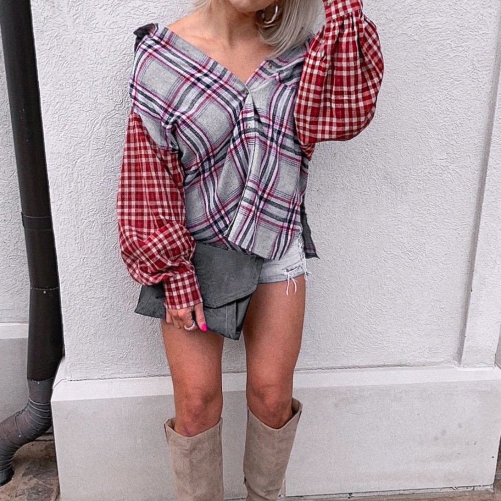 Dallas Plaid Button Down - Grey, Navy, Red - Size Small